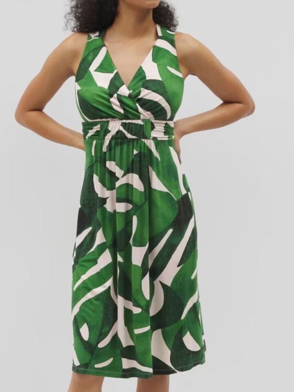 Soma soft jersey cross back strap bra dress in TROPICAL BREEZE G PALM size S NWT